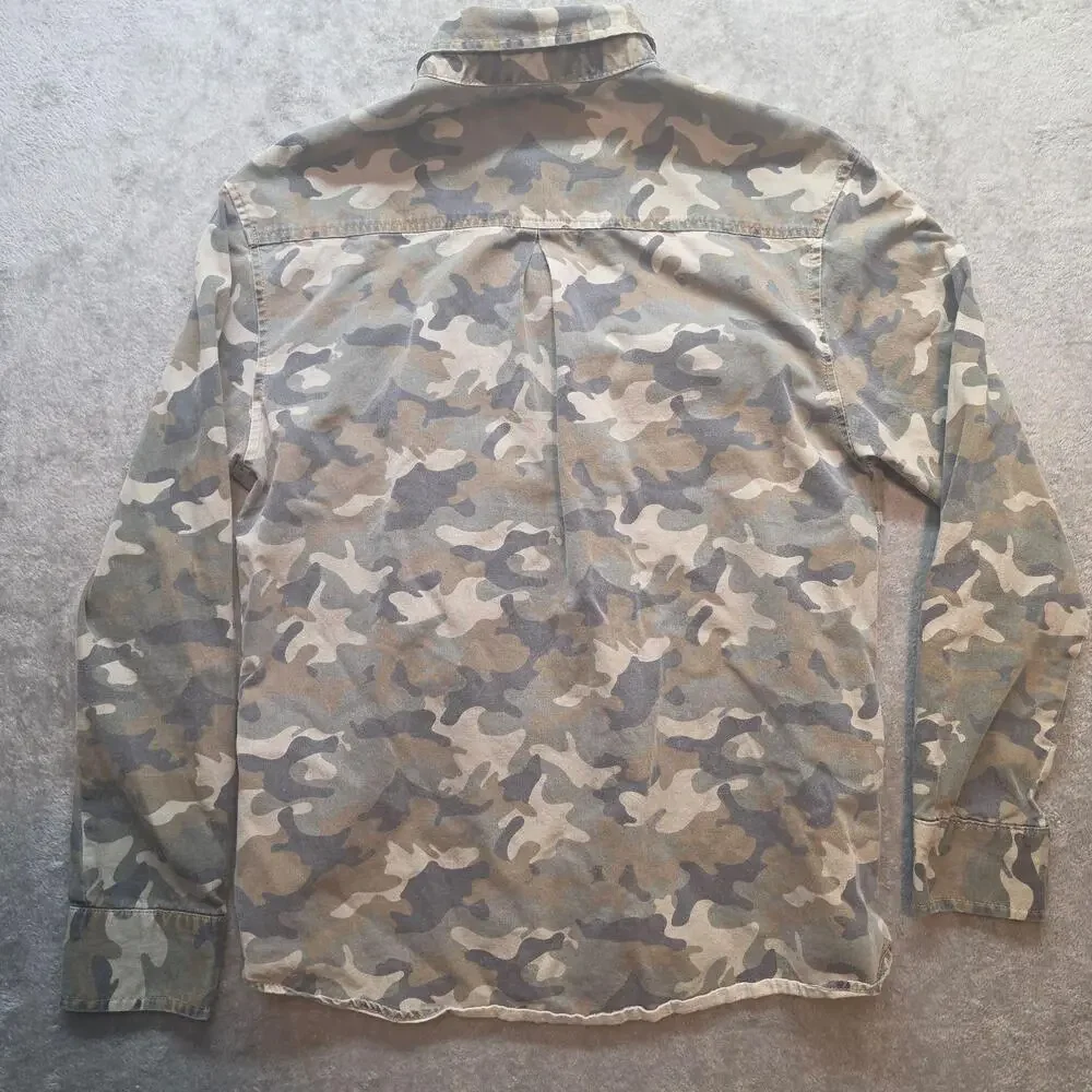 Carbon Button Up Shirt Mens M Green Camo Twill Long Sleeve Zip Pocket Military